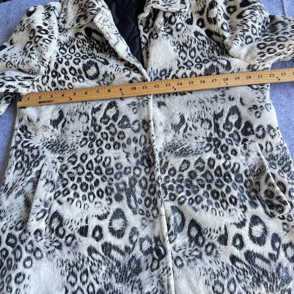 Mob Wife Snow Leopard Print Jacket Women Large Button Up Faux Fur Quilted Lining - Picture 8 of 11